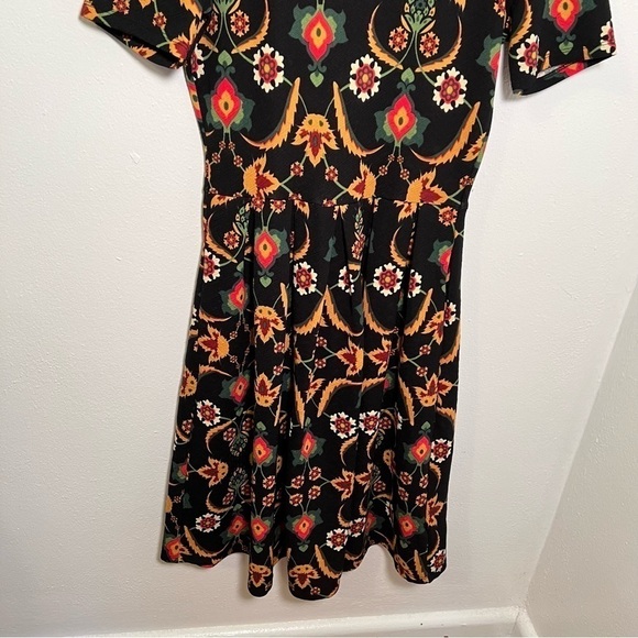Lularoe Amelia Fit & Flare Dress Black Mustard Floral - Picture 4 of 12
